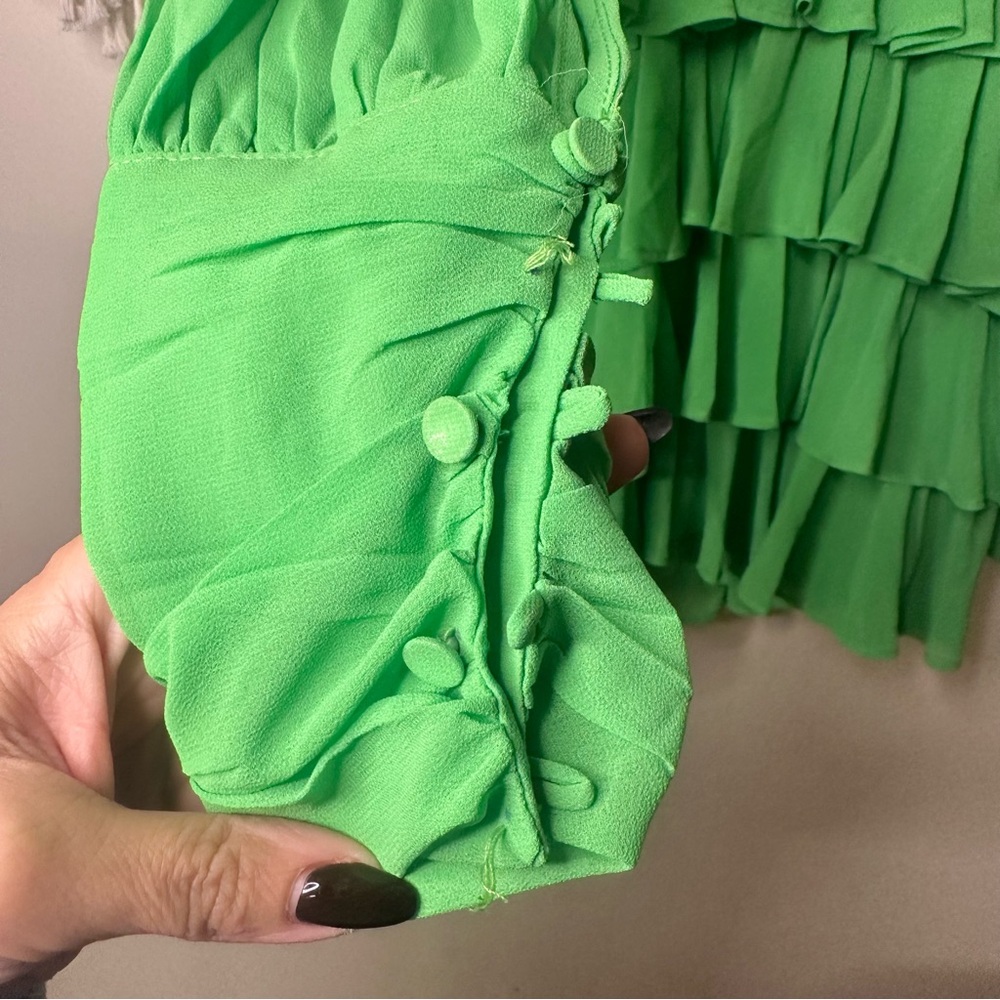 Green Ruffled Mini Dress - Picture 4 of 10
